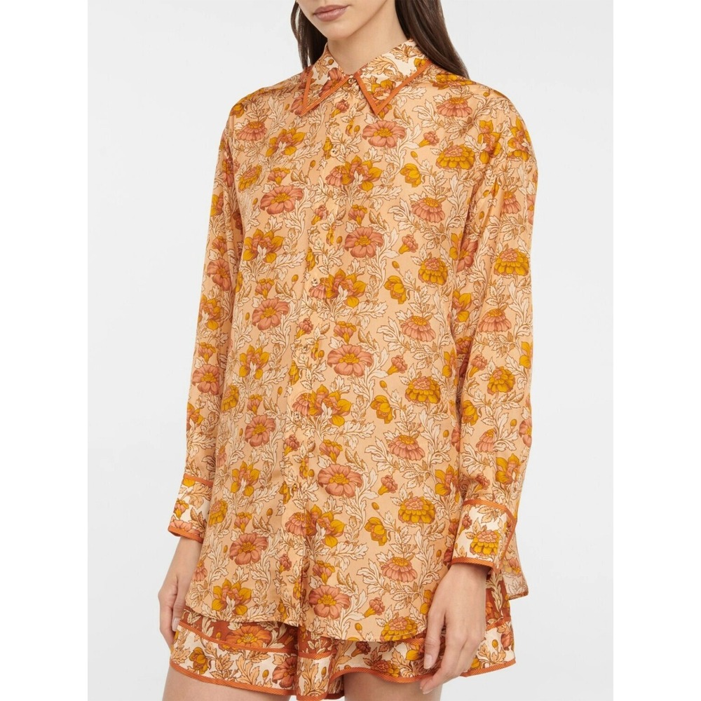 Zimmermann Andie Silk Floral Button Up Shirt Blouse Pink Print Size 3 Large